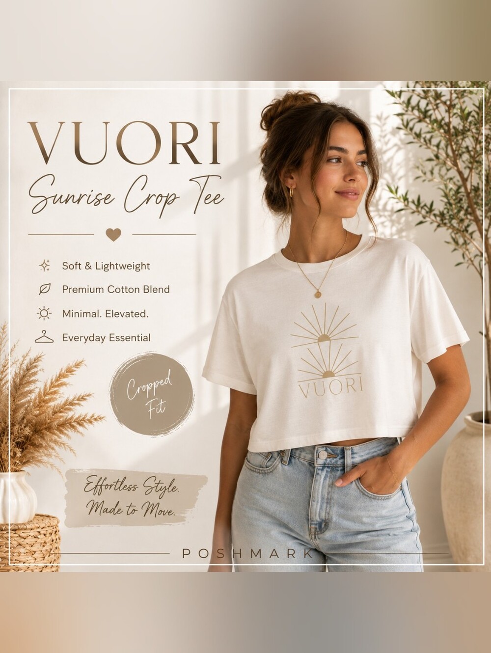 Vuori Sunrise Logo Boxy Crop Tee — White, Size S - Picture 1 of 4